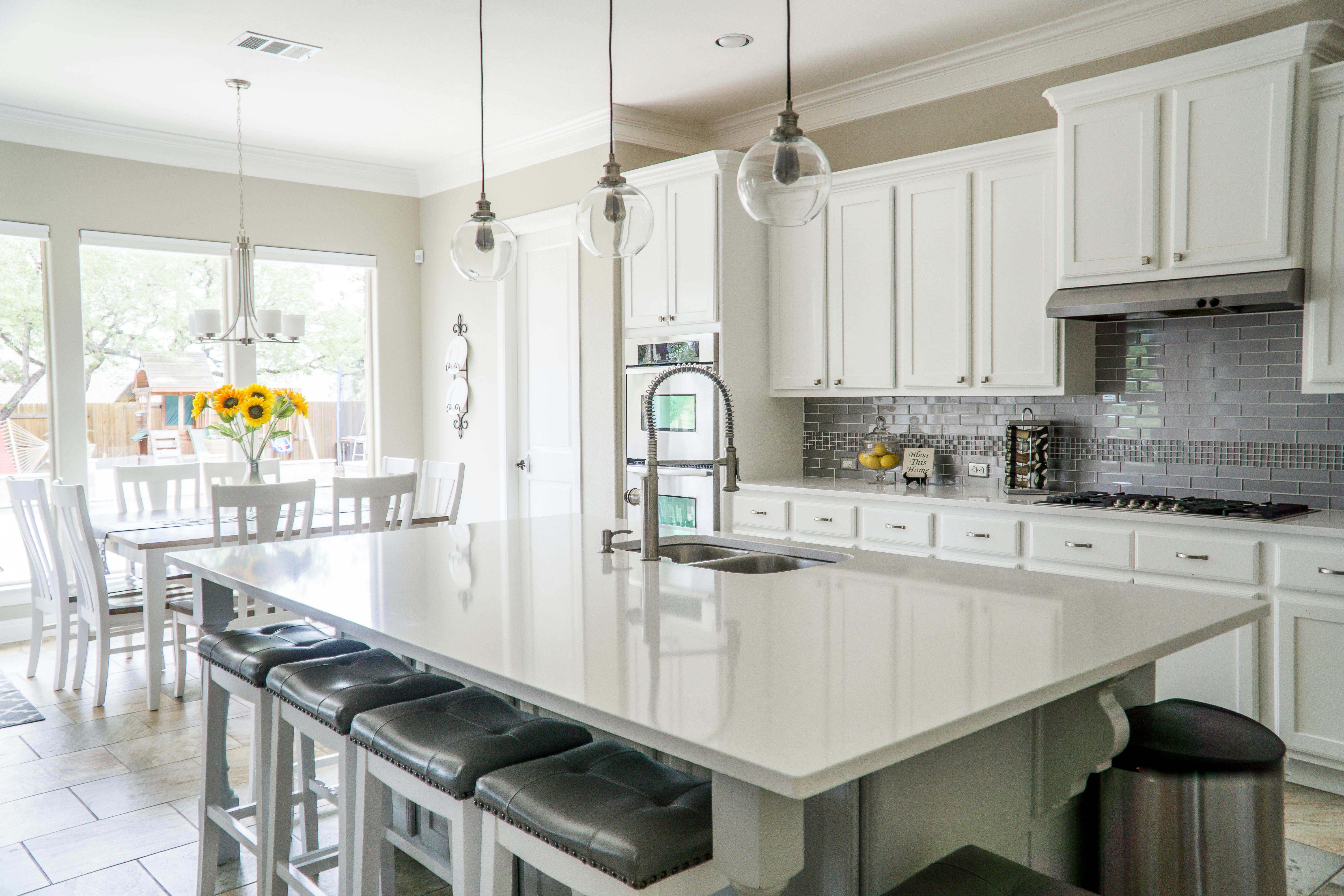 Custom kitchen cabinets Toronto with white painted finish and soft-close hardware